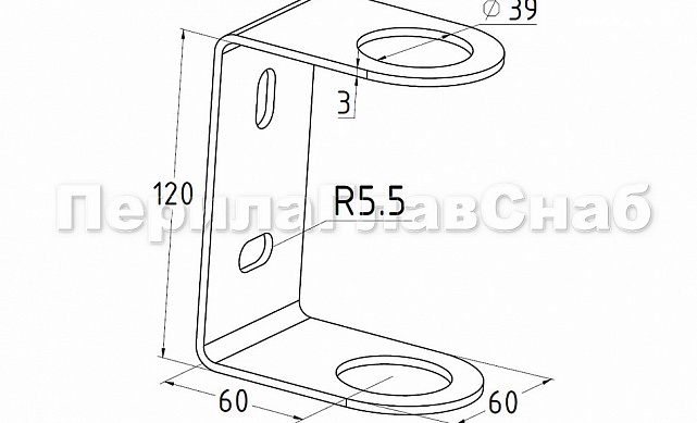 Боковой крепеж С-пластина для Ø38.1 мм, (AISI 201) k337 2 Боковой крепеж С-пластина для Ø38.1 мм, (AISI 201) k337 2