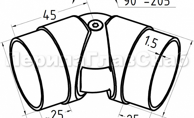 Поворот шарнирный под Ø38.1 мм, полированная, (AISI 304) k250 2 Поворот шарнирный под Ø38.1 мм, полированная, (AISI 304) k250 2