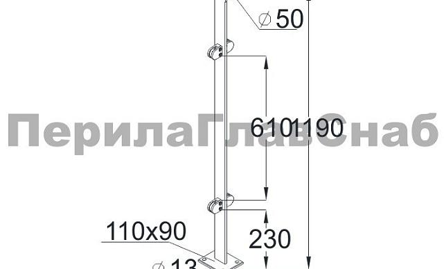 Стойка эксклюзивная с 4 зажимными стеклодержателями, крепление в пол, нерегулируемый ложемент (AISI 304) k764 2