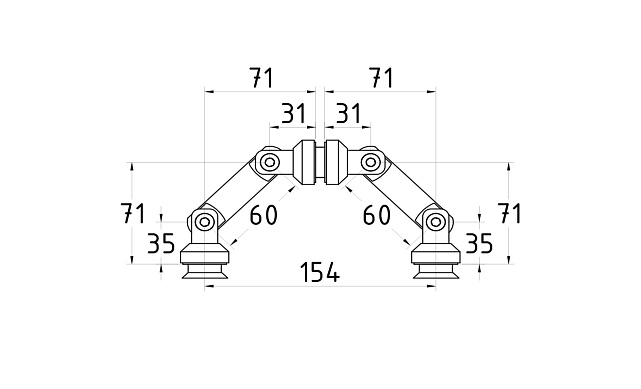 Крепление на три стекла, штанга 60 мм, под зенковку tt204-60 SSS 2 Крепление на три стекла, штанга 60 мм, под зенковку tt204-60 SSS 2