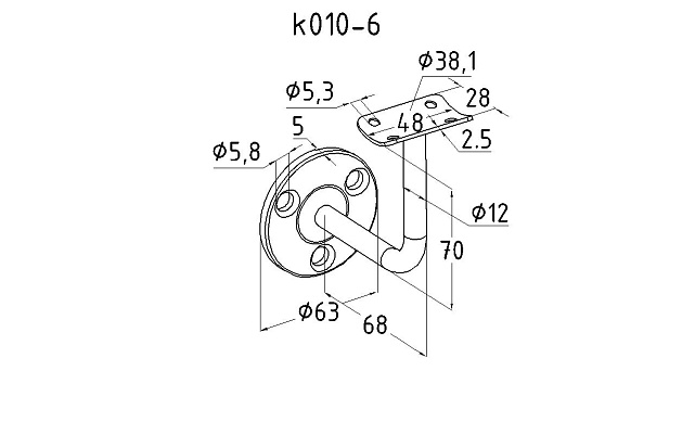 Пристенок с ложементом под Ø38.1 мм, сварной, полированный, (AISI 201) k010-6 2 Пристенок с ложементом под Ø38.1 мм, сварной, полированный, (AISI 201) k010-6 2