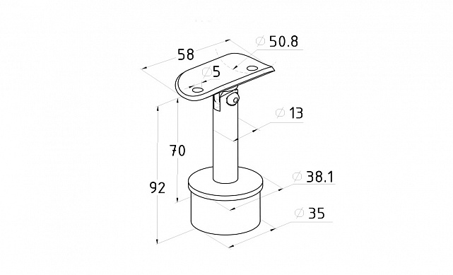 Наконечник палец с регулируемым ложементом под поручень Ø50.8 мм, на стойку Ø38.1х1.5 мм, литой, шлифованный (AISI 304) k006-4 2