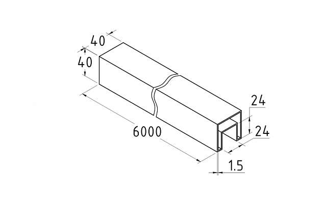Труба 40х40 мм с пазом 24 х 24 под стекло, AISI201 #600 k856-3 2 Труба 40х40 мм с пазом 24 х 24 под стекло, AISI201 #600 k856-3 2
