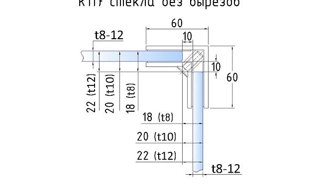 Соединитель стекол, угловой, 60х40, нержавеющая сталь AISI 304, полированная k117 4