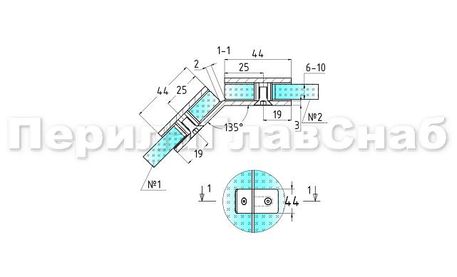 Коннектор для душевой кабины стекло-стекло 135° 45х45 мм шлифованный t726-2 SSS  3