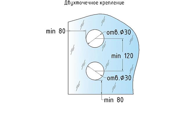 Комплект торцевого крепления несущего стекла, шпилька AISI316, гайка-шайба Ø50х10х18 мм с внутренней резьбой М16, полированный k277-2 2