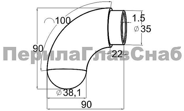 Отвод оконечный литой Ø38.1х100х1,45 мм, с круглой заглушкой, полированный 600 Grit, AISI 304, k384 2