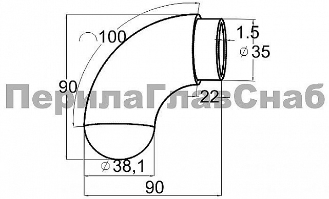 Отвод оконечный литой Ø38.1х100х1,45 мм, с круглой заглушкой, полированный 600 Grit, AISI 304, k384 2 Отвод оконечный литой Ø38.1х100х1,45 мм, с круглой заглушкой, полированный 600 Grit, AISI 304, k384 2