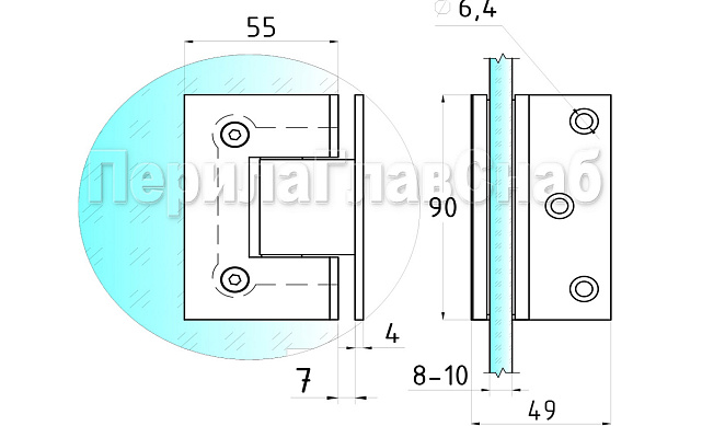 Петля для душевой кабины стена-стекло 90° 90х55 мм латунь-хром, полированная t305 PC 4 Петля для душевой кабины стена-стекло 90° 90х55 мм латунь-хром, полированная t305 PC 4