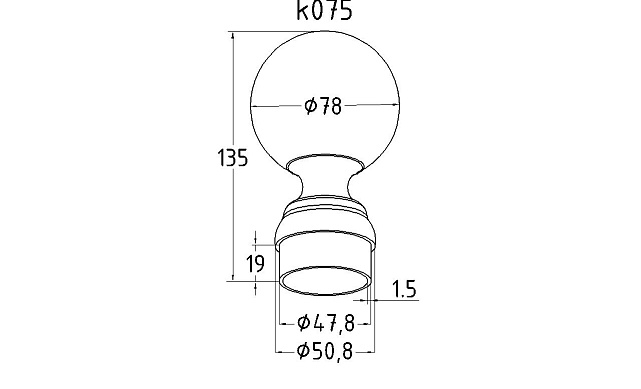 Наконечник шар на стойку Ø50.8 мм, литой, полированный, AISI 304, k075 2 Наконечник шар на стойку Ø50.8 мм, литой, полированный, AISI 304, k075 2
