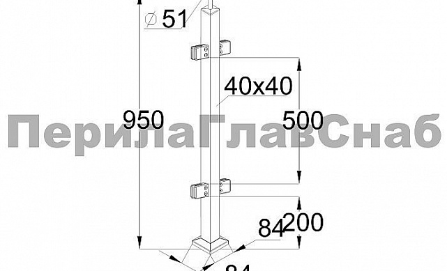 Стойка квадратная 40х40: 4 литых квадратных стеклодержателя, полированная, высота 950 мм (AISI 304) k748 2 Стойка квадратная 40х40: 4 литых квадратных стеклодержателя, полированная, высота 950 мм (AISI 304) k748 2