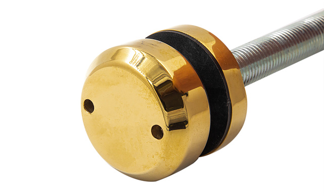 Комплект торцевого крепления несущего стекла, гайка-шайба Ø50х10х18 мм с внутренней резьбой М16, полированный, под золото (AISI 201) Фk277-88 5 Комплект торцевого крепления несущего стекла, гайка-шайба Ø50х10х18 мм с внутренней резьбой М16, полированный, под золото (AISI 201) Фk277-88 5