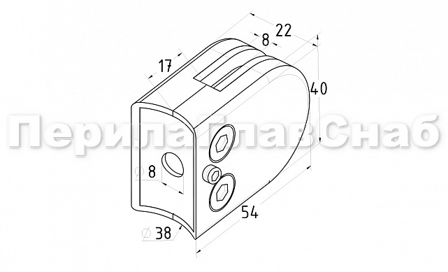 Стеклодержатель штампованный под стекло 8мм (4+4 мм), под стойку Ø38.1 мм 40х22х54, полированный (AISI 304) k538-2 2 Стеклодержатель штампованный под стекло 8мм (4+4 мм), под стойку Ø38.1 мм 40х22х54, полированный (AISI 304) k538-2 2