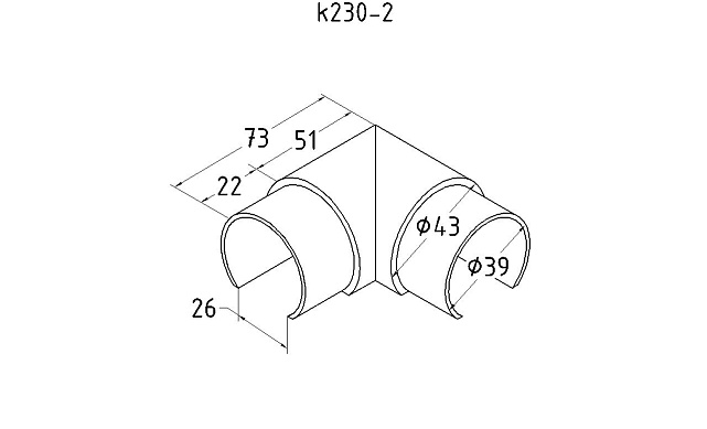 Отвод поручня 90°, с вставками для трубы Ø42.4 мм, полир., (AISI 304) k230-2 2 Отвод поручня 90°, с вставками для трубы Ø42.4 мм, полир., (AISI 304) k230-2 2