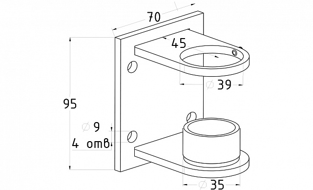 Боковой крепеж С-пластина стакан для Ø38.1 мм, (AISI 304) k339 2 Боковой крепеж С-пластина стакан для Ø38.1 мм, (AISI 304) k339 2