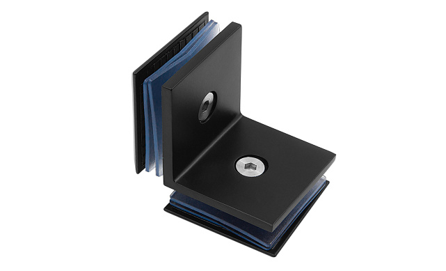 Коннектор для душевой кабины стекло-стекло 90°, 45х45, черный, t735 BZn 6 Коннектор для душевой кабины стекло-стекло 90°, 45х45, черный, t735 BZn 6