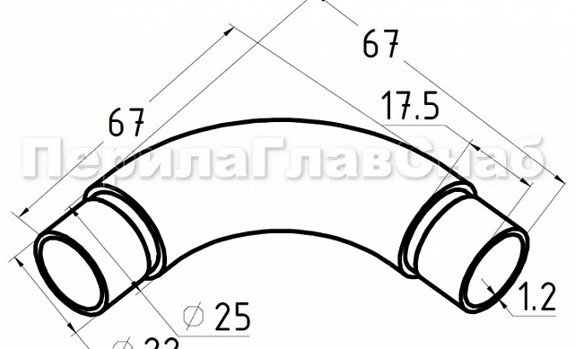 Отвод трубы Ø25.4 мм со вставками, удлиненный, полированный (AISI 304) k325-3 2 Отвод трубы Ø25.4 мм со вставками, удлиненный, полированный (AISI 304) k325-3 2