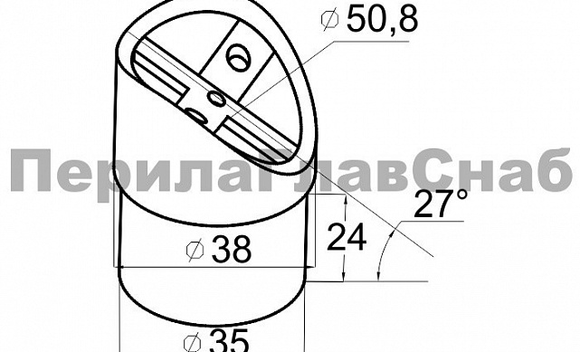 Наконечник седловина косая 30° на стойку Ø38.1 мм, под поручень Ø50.8 мм, литая, полированная, AISI 304, k045-1 2 Наконечник седловина косая 30° на стойку Ø38.1 мм, под поручень Ø50.8 мм, литая, полированная, AISI 304, k045-1 2