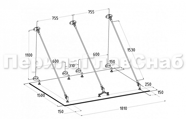 Комплект фурнитуры для козырька 1200х1800 (на вантах/тягах) k671-12-18м 2
