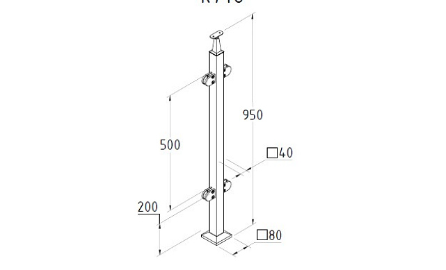 Стойка квадратная 40х40: 4 литых стеклодержателя, шлифованная, высота 950 мм AISI 304 k746-7 2 Стойка квадратная 40х40: 4 литых стеклодержателя, шлифованная, высота 950 мм AISI 304 k746-7 2