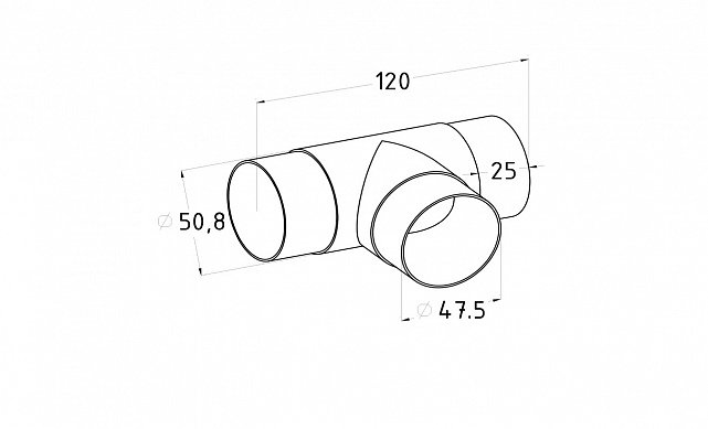 Соединение поручня Ø50.8 мм, тройник (AISI 304) k363 2 Соединение поручня Ø50.8 мм, тройник (AISI 304) k363 2