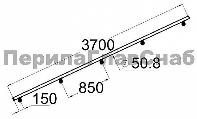 Готовый пристенный поручень с 5 держателями, длина 3700 мм (AISI 304) k730-37 2 Готовый пристенный поручень с 5 держателями, длина 3700 мм (AISI 304) k730-37 2