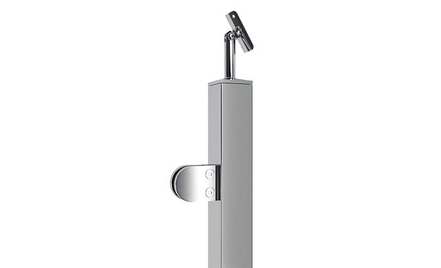 Стойка квадратная 40х40: 2 литых зажимных стеклодержателя, полированная, высота 950 мм (AISI 304) k745-L 3