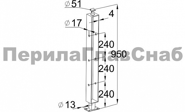 Стойка эксклюзивная квадратная с 3 отверстиями под ригель, крепление в пол, регулируемый ложемент (AISI 304) k785 2 Стойка эксклюзивная квадратная с 3 отверстиями под ригель, крепление в пол, регулируемый ложемент (AISI 304) k785 2