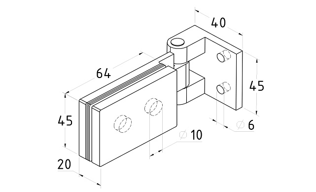 Петля для душевой кабины стена-стекло, AISI 304 t323 PSS 2 Петля для душевой кабины стена-стекло, AISI 304 t323 PSS 2