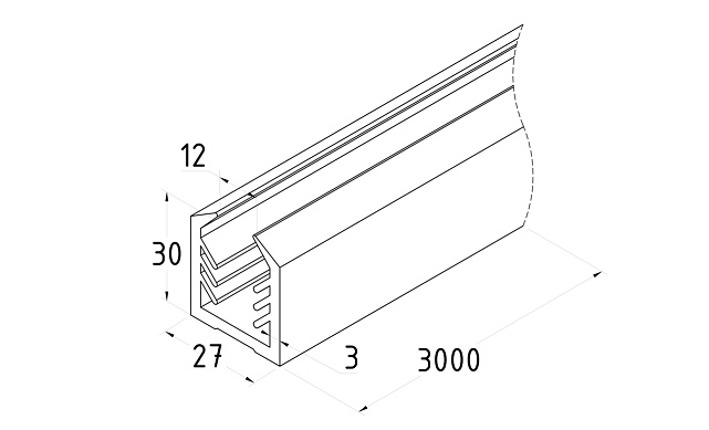 Уплотнитель в поручень с пазом 27х30 для стекла 12мм, EPDM СЕРЫЙ Фk306-G 3 Уплотнитель в поручень с пазом 27х30 для стекла 12мм, EPDM СЕРЫЙ Фk306-G 3