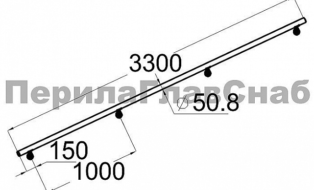 Готовый пристенный поручень с 4 держателями, длина 3300 мм (AISI 304) k730-33 2 Готовый пристенный поручень с 4 держателями, длина 3300 мм (AISI 304) k730-33 2