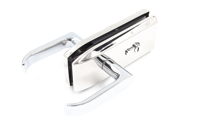 Замок для стеклянной двери с нажимной ручкой, евроцилиндр односторонний ключ/защелка, с ответной частью на стекло, полированный t155 PSS 5 Замок для стеклянной двери с нажимной ручкой, евроцилиндр односторонний ключ/защелка, с ответной частью на стекло, полированный t155 PSS 5