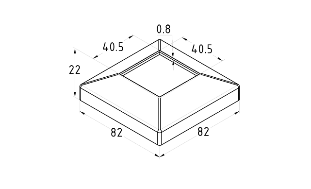 Низ стойки под трубу 40х40 мм, 82х82х0.8, высота 22 мм, полированный (AISI 304) k076 2 Низ стойки под трубу 40х40 мм, 82х82х0.8, высота 22 мм, полированный (AISI 304) k076 2