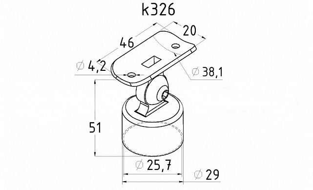 Наконечник наружный на стойку Ø25.4 мм, с регулируемым ложементом под трубу Ø38.1 мм, литой, полированный, нержавеющий AISI 304, k326 2 Наконечник наружный на стойку Ø25.4 мм, с регулируемым ложементом под трубу Ø38.1 мм, литой, полированный, нержавеющий AISI 304, k326 2