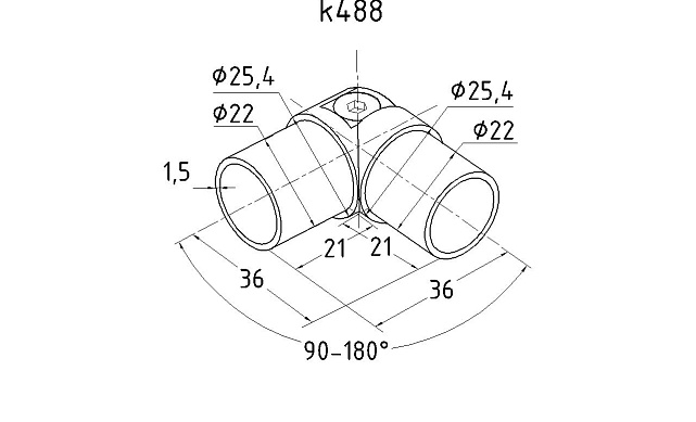 Поворот литой, шарнирный под Ø25.4 мм, полированный, AISI 304 k488 2 Поворот литой, шарнирный под Ø25.4 мм, полированный, AISI 304 k488 2
