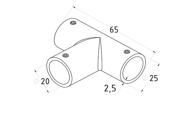 Соединитель-тройник для трубы 19 мм, нержавеющая сталь AISI 304, шлифованная t902 SSS 3 Соединитель-тройник для трубы 19 мм, нержавеющая сталь AISI 304, шлифованная t902 SSS 3