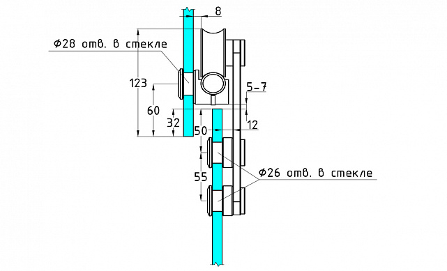 Комплект раздвижной системы для стеклянных дверей, AISI 304, полированный t405 2 Комплект раздвижной системы для стеклянных дверей, AISI 304, полированный t405 2