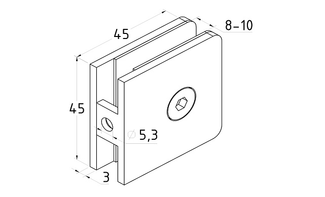 Коннектор для душевой кабины стена-стекло, 45х45, AISI 304 полировка, вырез 61 t720 PSS 2 Коннектор для душевой кабины стена-стекло, 45х45, AISI 304 полировка, вырез 61 t720 PSS 2