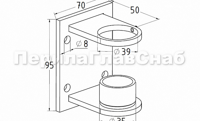 Боковой крепеж С-пластина стакан для Ø38.1 мм, (AISI 201) k339-3 2 Боковой крепеж С-пластина стакан для Ø38.1 мм, (AISI 201) k339-3 2