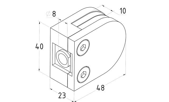 Стеклодержатель литой с вставками под стекло 8-10 мм, 4+4 мм, на плоскость 40х22х50, полированный (AISI 304) k002-10 3 Стеклодержатель литой с вставками под стекло 8-10 мм, 4+4 мм, на плоскость 40х22х50, полированный (AISI 304) k002-10 3