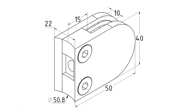 Стеклодержатель литой с вставками под стекло 8-10 мм, закругленный под Ø50.8 мм, 40х22х50, полированный, (AISI 304) k001-8 2 Стеклодержатель литой с вставками под стекло 8-10 мм, закругленный под Ø50.8 мм, 40х22х50, полированный, (AISI 304) k001-8 2