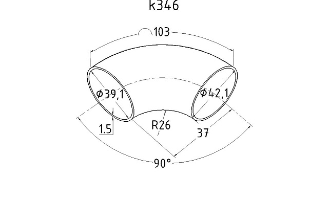 Отвод поручня под сварку Ø42.4 мм, полированный, (AISI 304) k346 2 Отвод поручня под сварку Ø42.4 мм, полированный, (AISI 304) k346 2