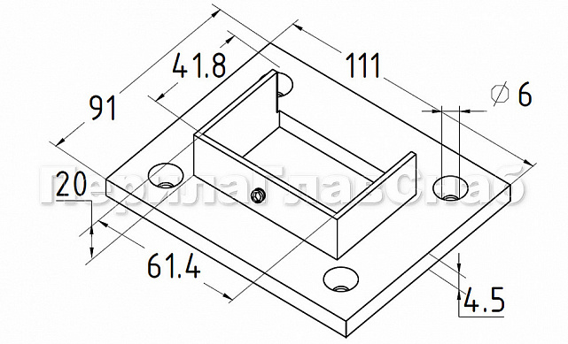 Фланец для трубы с пазом 40х60 мм, литой, полированный (AISI 304) k544 2 Фланец для трубы с пазом 40х60 мм, литой, полированный (AISI 304) k544 2