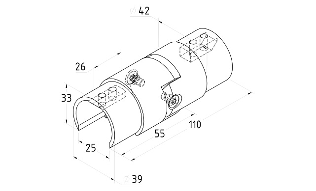 Соединитель поручня с пазом регулируемый, d=42,4 мм, полированный, AISI304 k195 2 Соединитель поручня с пазом регулируемый, d=42,4 мм, полированный, AISI304 k195 2