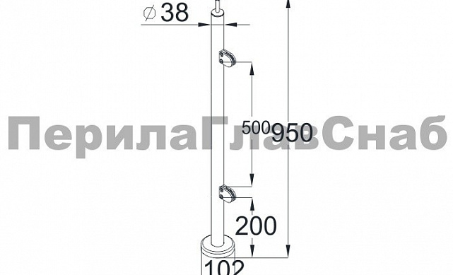 Стойка круглая Ø38.1: 2 литых зажимных стеклодержателя, под стекло 8-10 мм, полированная, высота 950 мм (AISI 304) k722-L 3 Стойка круглая Ø38.1: 2 литых зажимных стеклодержателя, под стекло 8-10 мм, полированная, высота 950 мм (AISI 304) k722-L 3