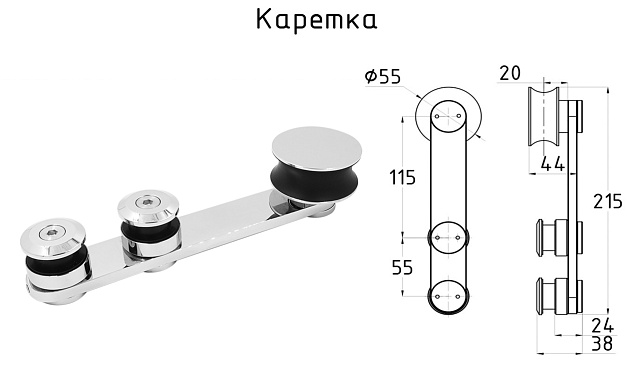 Комплект раздвижной системы для стеклянных дверей, AISI 304, полированный t405 7 Комплект раздвижной системы для стеклянных дверей, AISI 304, полированный t405 7