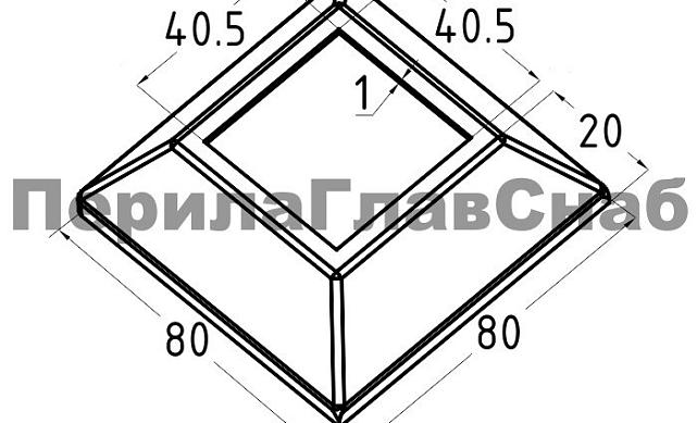Низ стойки под трубу 40х40 мм, 80х80х1, высота 20 мм, полированный (AISI 304) k064-3 2