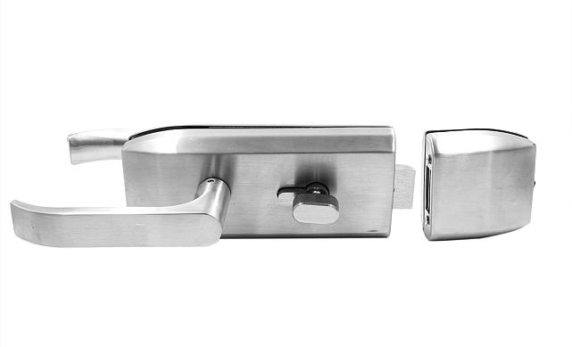 Замок для стеклянной двери с нажимной ручкой без притвора, евроцилиндр односторонний ключ/защелка, в комплекте ответная часть на стекло t155 SSS  6