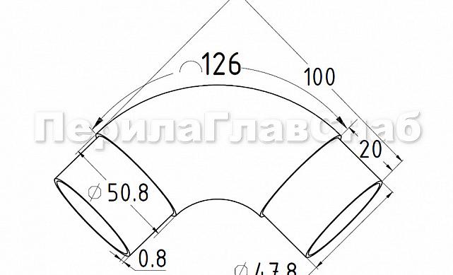 Отвод поручня с двумя установочными кольцами Ø50.8х125 AISI 304 k052-8 2