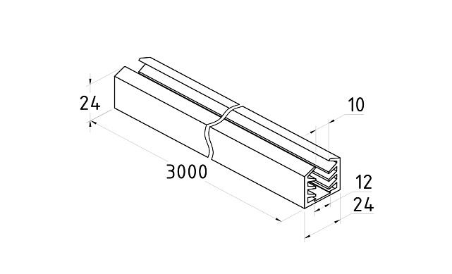 Уплотнитель в поручень с пазом 24х24 под LED ленту на стекло 12мм EPDM (палки 3 м) Фk300 2 Уплотнитель в поручень с пазом 24х24 под LED ленту на стекло 12мм EPDM (палки 3 м) Фk300 2